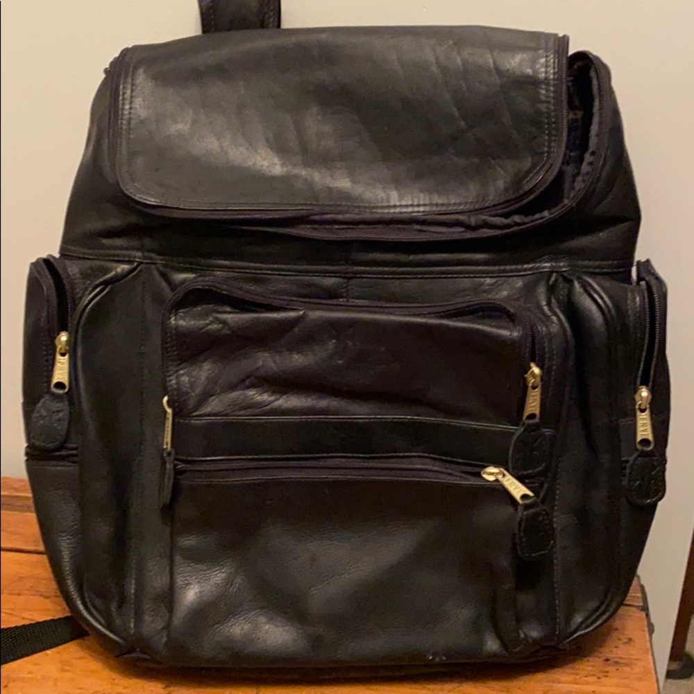 Black leather backpack for laptop